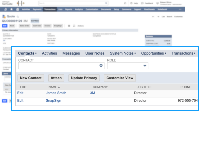 SnapSign for NetSuite Contacts